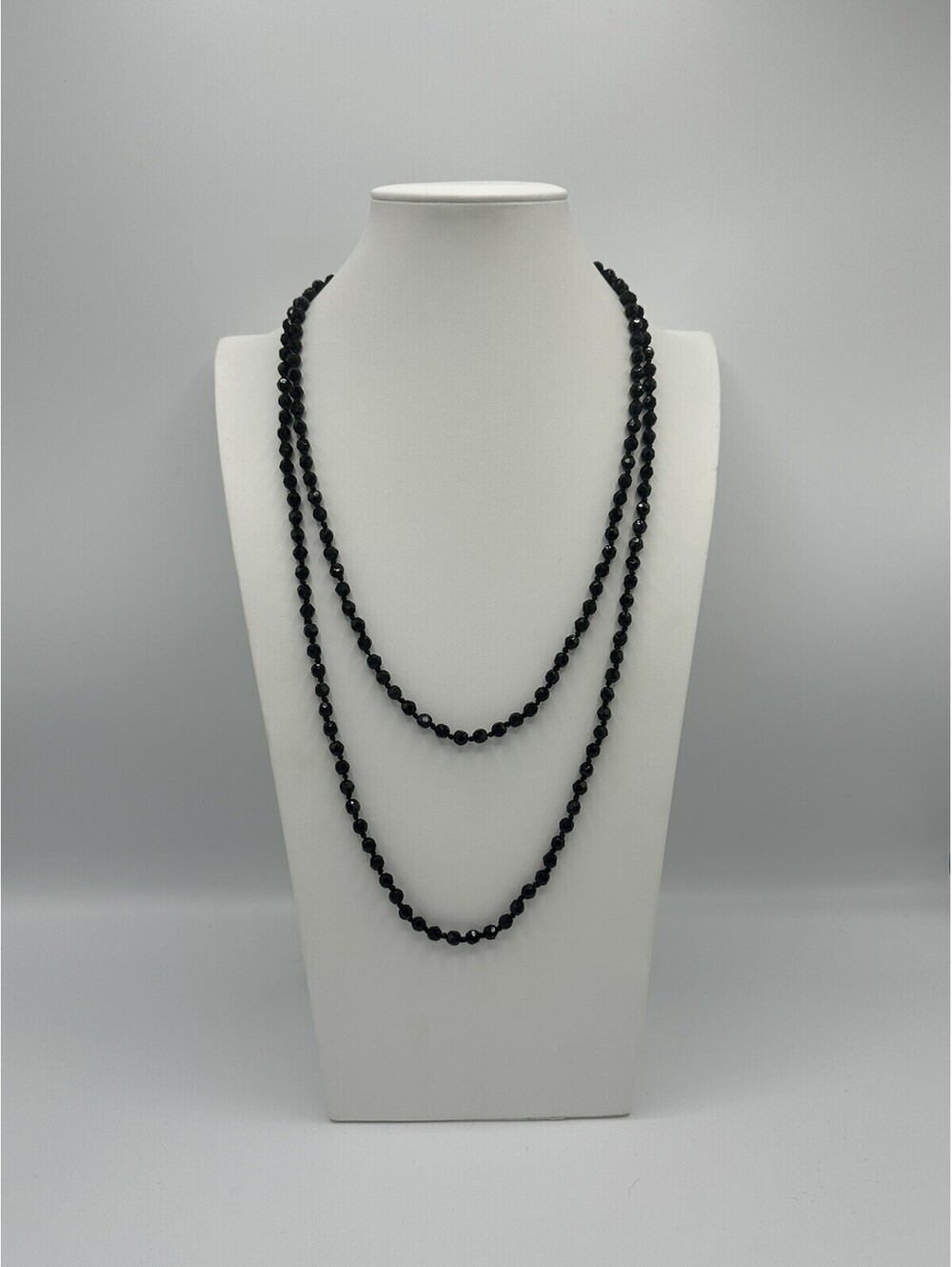 Vintage Black Jet Knotted Long Single Necklace - Can Be Doubled Over - Estate